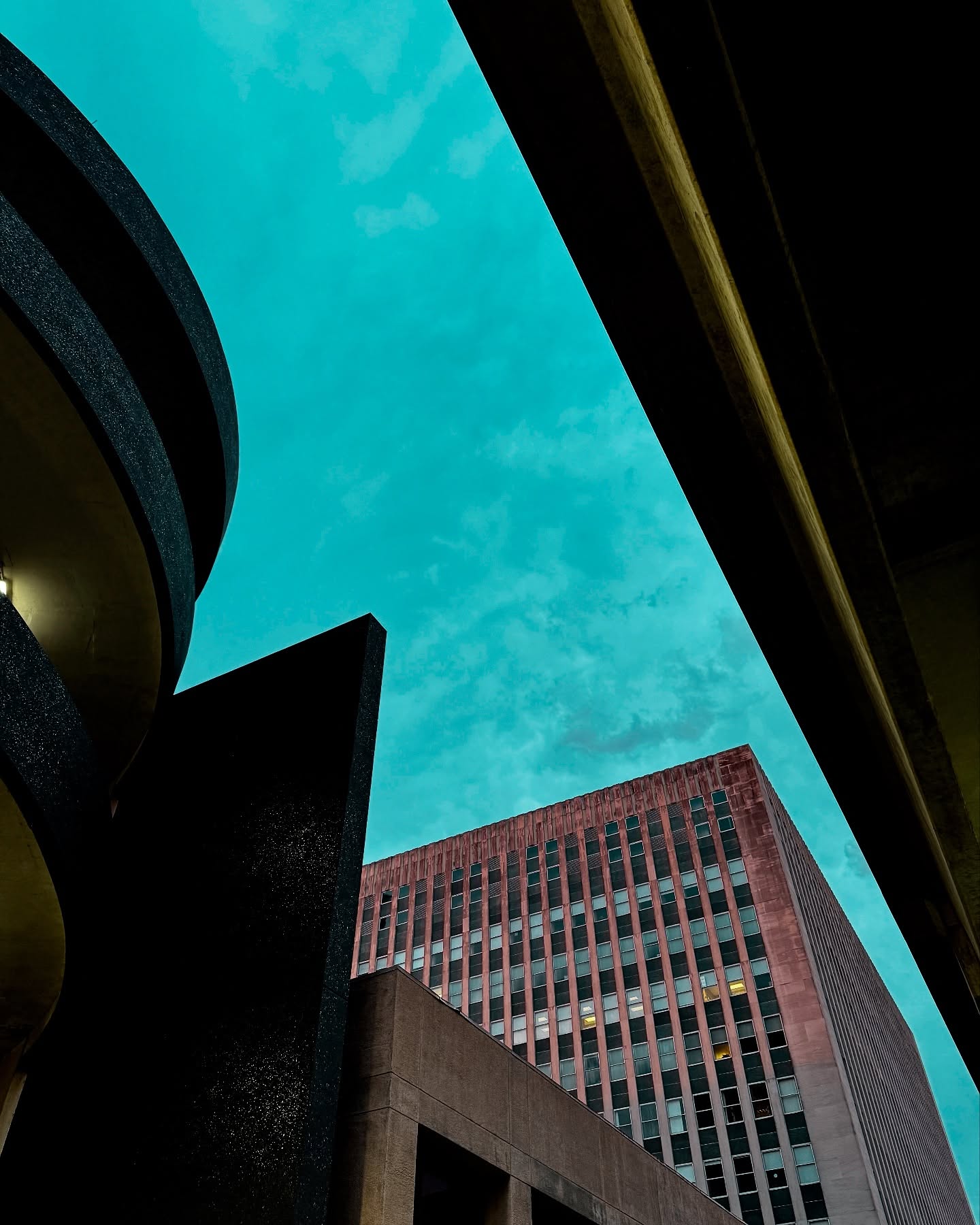 Architectural photography Jacksonville FL — urban geometric teal sky downtown buildings by HiDef Pixel